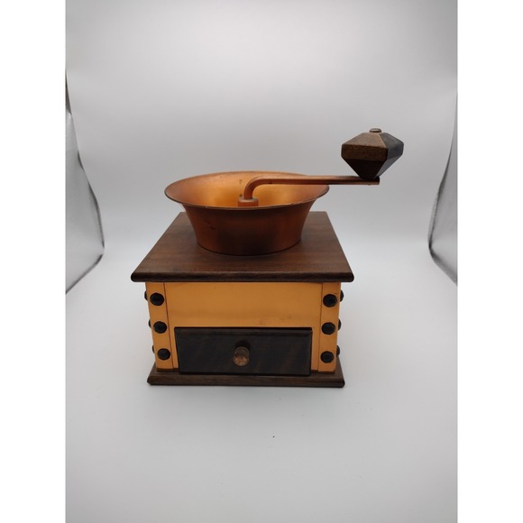 Other - Vtg. Wood & Copper Brass Coffee Grinder With Drawer Verity Southall Ltd